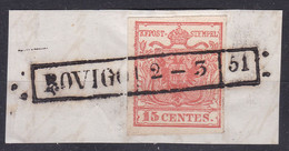 Lombardy-Venetia - Y&T 3 15c Cancelled Rovigo Town Name And Date In Divided Box - Lombardy-Venetia