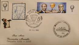 P) 1992 ARGENTINA, COVER, MAP ANTARCTICA AIR BASE MARAMBIO, 75TH ANNIVERSARY CROSSING ANDES BY BALLON STAMP, XF - Autres & Non Classés