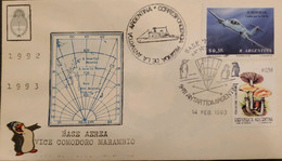 P) 1993 ARGENTINA, COVER, MAP ANTARCTICA AIR BASE MARAMBIO, MEMORIAM- LAUGHING MUSHROOM STAMP, XF - Autres & Non Classés