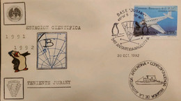 P) 1990 ARGENTINA, COVER, MAP ANTARCTICA BASE JUBANY, 50TH ANNIVERSARY L.A.D.E JUNKERS STAMP, AIRMAIL, XF - Altri & Non Classificati