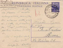 REPUBBLICA  - JESI (ANCONA) INTERO POSTALE L. 8 - VG. PER ROMA - Interi Postali