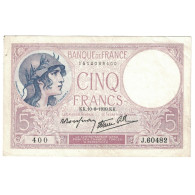 France, 5 Francs, Violet, 1939, 1939-08-10, TTB+, Fayette:4.5, KM:83 - 5 F 1917-1940 ''Violet''