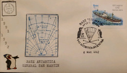 P) 1992 ARGENTINA, COVER, UPAEP, MAP ANTARCTICA BASE SAN MARTIN, SPAIN-AMERICA FREIGHTER STAMP, XF - Otros & Sin Clasificación