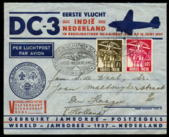 NETHERLANDS INDIES - 1937 June 16 FIRST FLIGHT DC-3 To Netherlands. Franked With  World Jamboree Stamps. - Nederlands-Indië