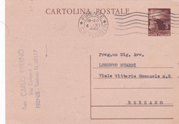 REPUBBLICA  - FIRENZE - AVV. CARLO PIPERNO -  INTERO POSTALE L. 3 - VIAGGIATA PER BERGAMO - Interi Postali