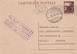 REPUBBLICA  - BERGAMO -  INTERO POSTALE L. 3 - VIAGGIATA PER CODOGNO (LODI) - Interi Postali