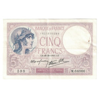 France, 5 Francs, Violet, 1939, 1939-10-26, TTB+, Fayette:4.13, KM:83 - 5 F 1917-1940 ''Violet''
