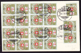 1916 Postkarte Mit 19 Marken à 2 Rp Mit Kleiner Nr.283 Mit Bahnstempel - Franchise