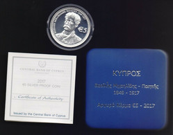 CYPRUS 2017 POET V. MICHAELIDES COMMEMΟΡΑΤΙVΕ SILVER COIN IN  BANK CASE/CERTIFICATE - Cyprus