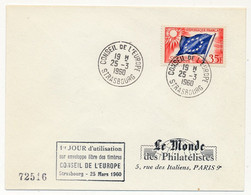 FRANCE => 4 Enveloppes 1e Jour D'utilisation Sur Enveloppe Libre Des Timbres Conseil De L'Europe - Strasbourg -25/3/1960 - Storia Postale