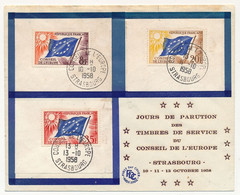 FRANCE => Premier Jour TP Conseil De L'Europe S/fragment 10/11/13-10-1958 + 1 Enveloppe Divers Fragments - Lettres & Documents