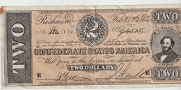 TWO DOLLARS 1862 - Devise De La Confédération ( 1861- 1864 ) - Confederate Currency (1861-1864)