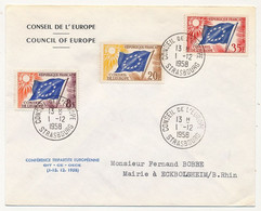 FRANCE => Env. Affr 8F + 20F + 35F Drapeau C.E., Conférence Tripartite Européenne 1/12/1958 - Covers & Documents