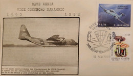 P) 1993 ARGENTINA, COVER, MAP ANTARCTICA AIR BASE MARAMBIO, PUCARÁ MEMORIAM-LAUGHING MUSHROOM STAMP, XF - Andere & Zonder Classificatie