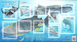 JAPAN, 2021, MNH, SEA LIFE SERIES PT. V, FISH, WHALE SHARKS, RAYS, SHEETLET - Fische