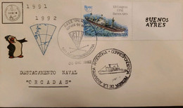 P) 1992 ARGENTINA, COVER, UPAEP, MAP ANTARCTICA BASE ORCADAS, SPAIN-AMERICA FREIGHTER STAMP, XF - Autres & Non Classés
