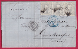 N°121 BANDE DE 3 MALAGA ESPAGNE ESPANA SPAIN POUR DUNKERQUE NORD 1872 LETTRE COVER FRANCE - Lettres & Documents