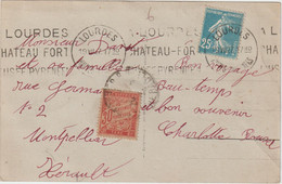 4736 Carte Postale Lourdes TAXE TAXEE 30C Montpellier Flamme Krag - 1859-1959 Cartas & Documentos