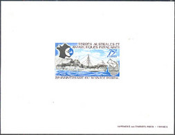 F.S.A.T.(1974) Ship Delivering Mail. Deluxe Sheet. 25th Anniversary Of Postal Service. Scott No 57, Yvert No 54. - Non Dentelés, épreuves & Variétés