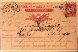 CARTE MANDAT POSTE OFFICIEL 1899 - POSTEE A MILANO  - CACHET POSTAL ARRIVEE CHIOGGIA (VENEZIA) - - Postwaardestukken