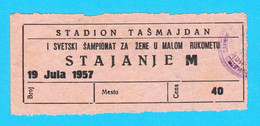 1st IHF WORLD WOMEN'S HANDBALL CHAMPIONSHIP 1957 - Original Vintage Ticket * Hand-ball Balonmano Pallamano - Handball