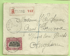 144 Op Brief Aangetekend Stempel PANNE  Op 215/1/19 !! ,Belgisch Aantekenstrookje  (3607 - 1915-1920 Albert I