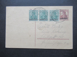 Saargebiet 1920 Ganzsache P2 Mit 3x Zusatzfrankatur Germania 3er Streifen! Bahnpoststempel Saarbrücken - Bingerbrück - Storia Postale