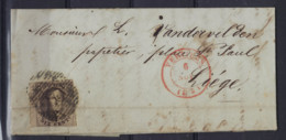 1851 Brief Verzonden Van VERVIERS Naar LIEGE 6/11/1851  , Staat + Details Zie 2 Scans  ! LOT 248 - 1849-1865 Medaillons (Varia)