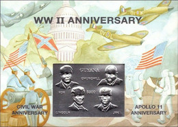 GUYANA 1994 Mi BL 398 WW2, CIVIL WAR, APOLLO 11 ANNIVERSARY SILVER FOIL No. 757 MINT MINIATURE SHEET ** - Guerre Mondiale (Seconde)