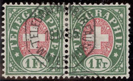 Heimat ZH WINTERTHUR 1885-09-18 Telegraphen-Stempel Auf Paar Zu#17 Telegrapfen-Marke 1 Fr. - Telegraafzegels