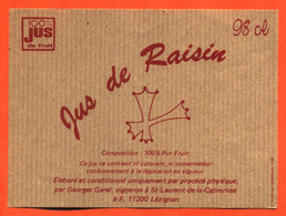 étiquette De Jus De Raisin Georges Garel à Saint Laurent De La Cabrerisse - 98 Cl - Sonstige