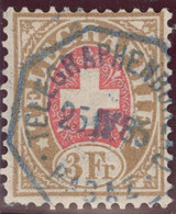 Heimat SG RAGAZ 1885-04-25 Telegraphen-Stempel Blau Auf Zu#18 Telegrapfen-Marke 3 Fr. - Télégraphe