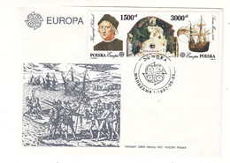 Pologne - Lettre De 1992 - Oblit Warszawa - Europa 92 - Bateaux - Christophe Colomb - - Storia Postale