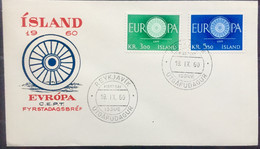 ISLAND 1960, EUROPA ,WHEEL IMAGED 2 STAMPS SET FDC - Cartas & Documentos
