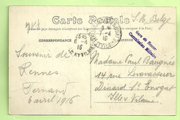Kaart RENNES HOPITAL MILITAIRE N°1 Met Stempel GARE DE RENNES / COMMISSION MILITAIRE 6/4/1916  (3666 - Army: Belgium