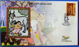 India 2021 Bengal Patachitra Bankura - Cow Milk - Cover (**) Inde Indien - Cartas & Documentos