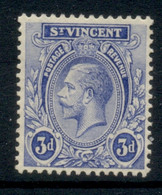 St Vincent 1921-32 KGV Portrait, Wmk. Multi Crown & Script CA 3d Blue MLH - St.Vincent (...-1979)