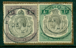 Tanganyika 1927-31 KGV Portrait 1/-, 2/- On Piece FU - Tanganyika (...-1932)