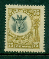 Tanganyika 1922-25 Pictorial Giraffe 75c MLH - Tanganyika (...-1932)