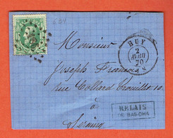 JF - Dessus De Courrier - Relais Encadré De Bas-Oha 1870  Par Huy Obl A Points 186  Vers Seraing Sur 30 - RARE - 1869-1883 Léopold II