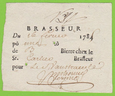 RRR Billet Reçu Facture 18e Siècle 1785 Brasseur Carlier (Nord) Bierre Bière - ... - 1799