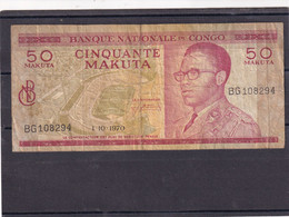 Congo Ex Belgian 50 Makuta 1970  Fine  Mobutu Village Scene - Non Classificati
