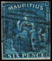 1859. MAURITUS. Britannia SIX PENCE. Cancelled B 53.  (Michel 13) - JF512912 - Mauritius (...-1967)