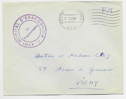 GUERRE ALGERIE LETTRE FM POSTE AUX ARMEES 2.2.1959 AFN + CACHET VIOLET 470E HOPITAL D'EVACUATION - Algerienkrieg