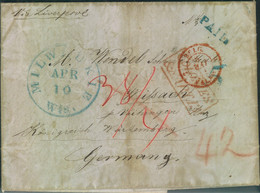 1851, INCOMING MAIL: Faltbrief Aus MILWAUKIE "PAID" Via Belgium Nach VAIHINGEN - Precursores