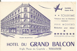31 TOULOUSE Carte De Visite Hotel Du Grand Balcon - Toulouse