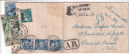 1947 - VIGNETTE OEUVRES MUTUALISTE PTT + GANDON Sur RECOMMANDEE AR PROVISOIRE ! De CHAMPAGNAC LE VIEUX (HAUTE LOIRE) - Briefe U. Dokumente