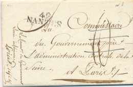 AN 8 MP " 42 NANTES " TAXE ANNULÉE Sur Lettre GOUVERNEMENT EXECUTIF Loire Inférieure > Paris - 1849-1876: Periodo Classico