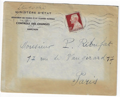 MONACO Lettre Entête Ministère Finances Economie Direction Contrôle Changes 15 F Prince Louis II Yv 305B Ob 15 4 1949 - Covers & Documents