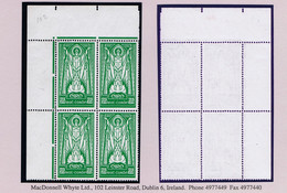Ireland 1937 SE St. Patrick 2s 6d Green, Top Left Corner Block Of 4 Fresh Mint Unmounted Never Hinged (hinge In Margin) - Unused Stamps